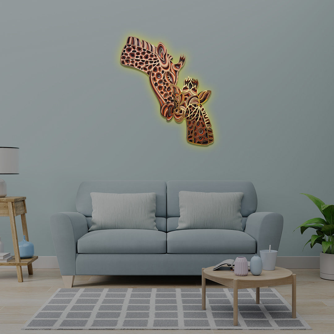 3D Giraffe Mom And Baby Mandala Art Wall Decor