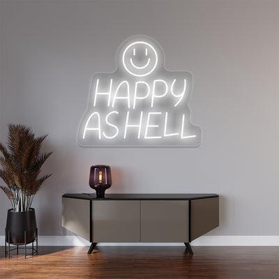 Happy As Hell Neon Sign | White