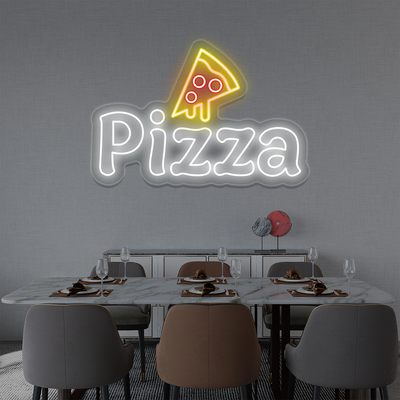 Pizza with Slice Neon Sign | White