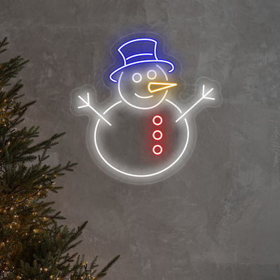 Snowman With Hat Multicolor Neon Sign | Blue