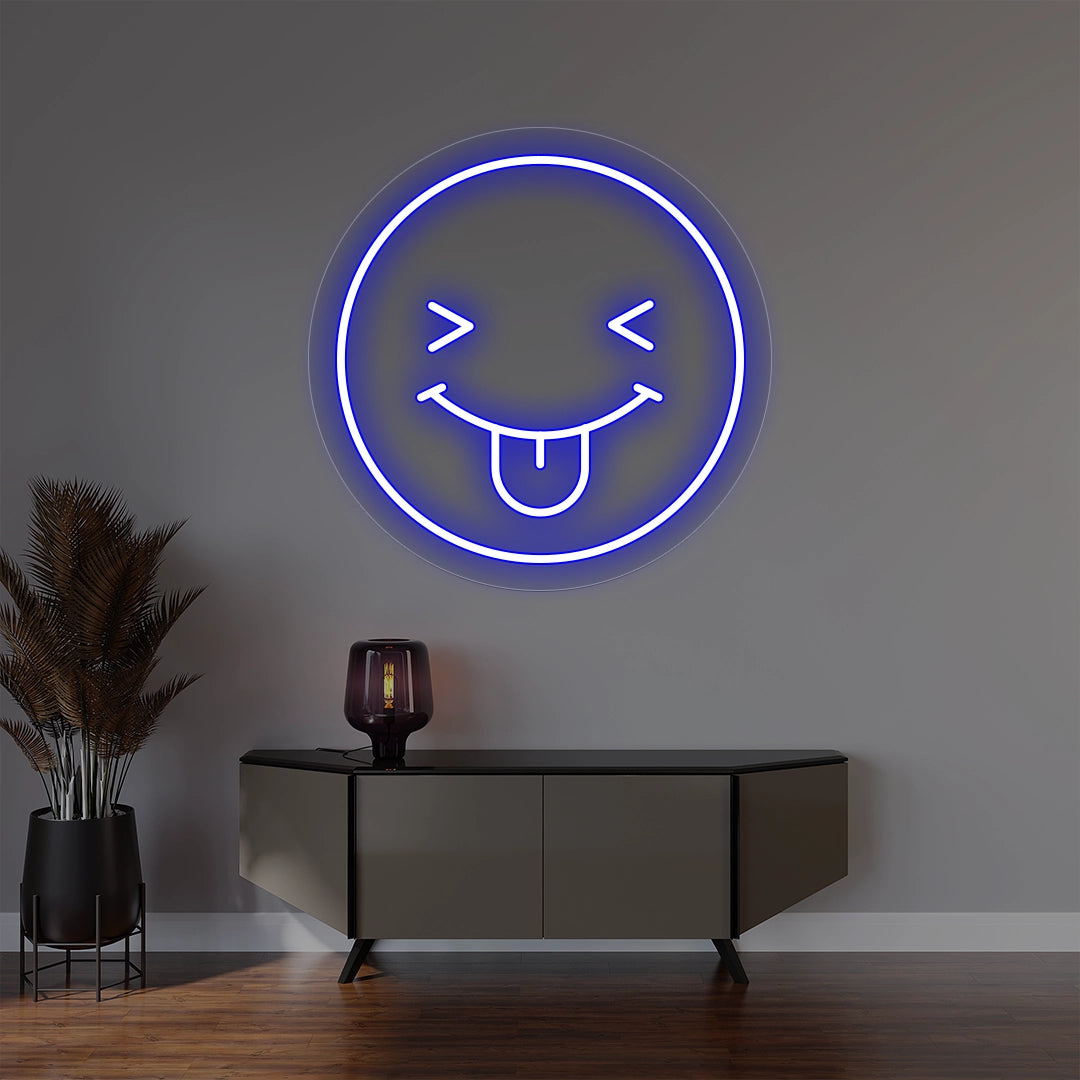 Squinting Face with Tongue Emoji Neon Sign