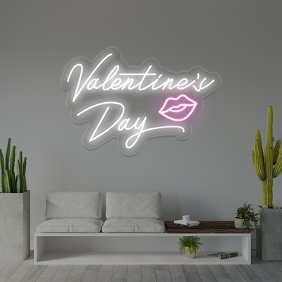 Valentines Day Kiss Neon Sign | White