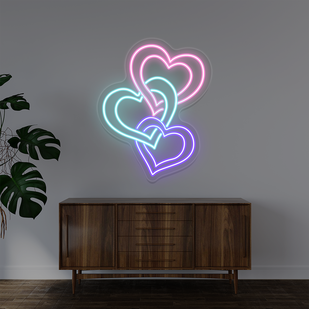 Three Hearts Love Neon Sign