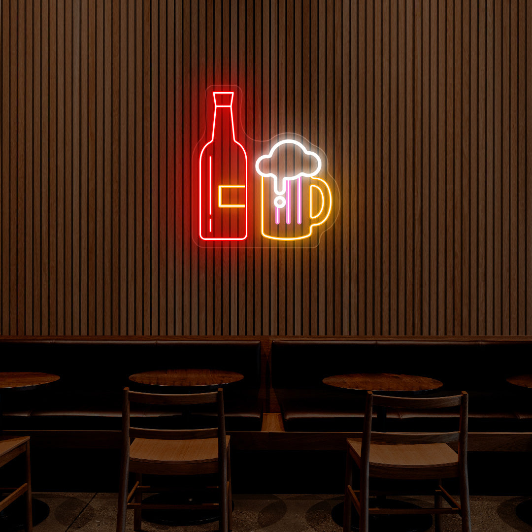 Beer Bottle And Jug Neon Sign - Multicolor
