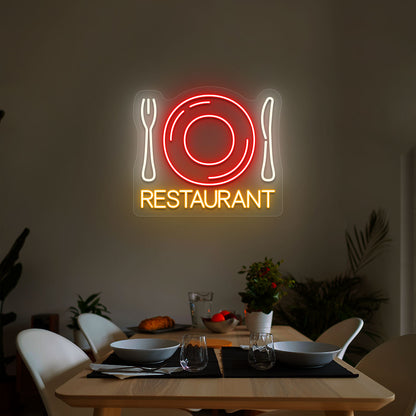 Cutlery & Dish Restaurant Neon Sign - Multicolor