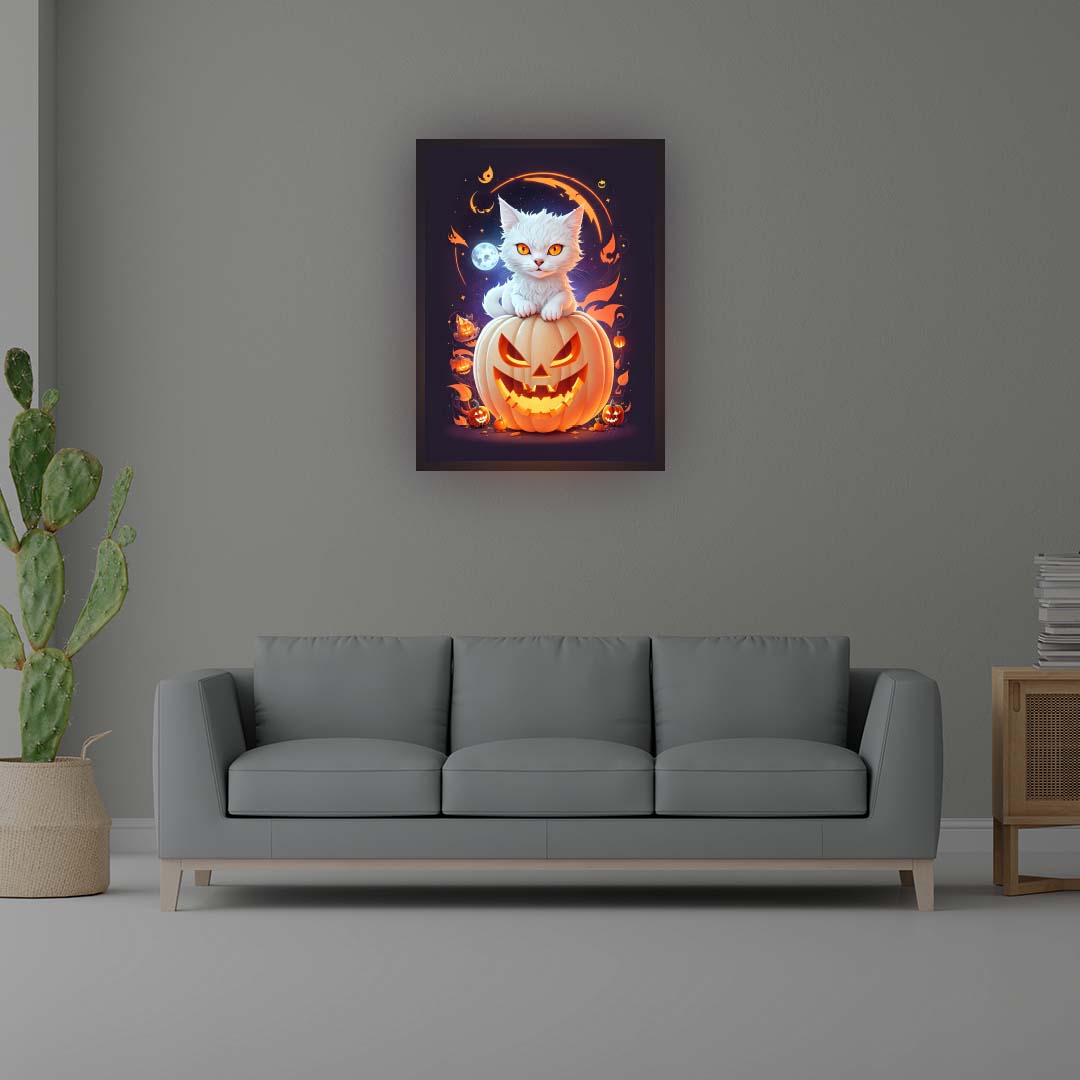 Cat On Pumpkin Illuminated Sign | CNUS020208