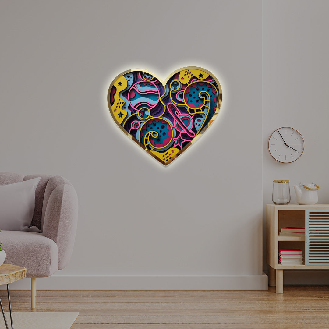 3D Space Heart Mandala Art Wall Decor