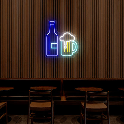 Beer Bottle And Mug Neon Sign - Multicolor