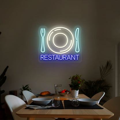 Cutlery & Dish Restaurant Neon Sign - Multicolor