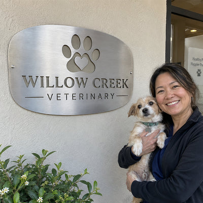 Custom Metal Logo Signs featuring Willow Creek Veterinary brushed metal logo sign