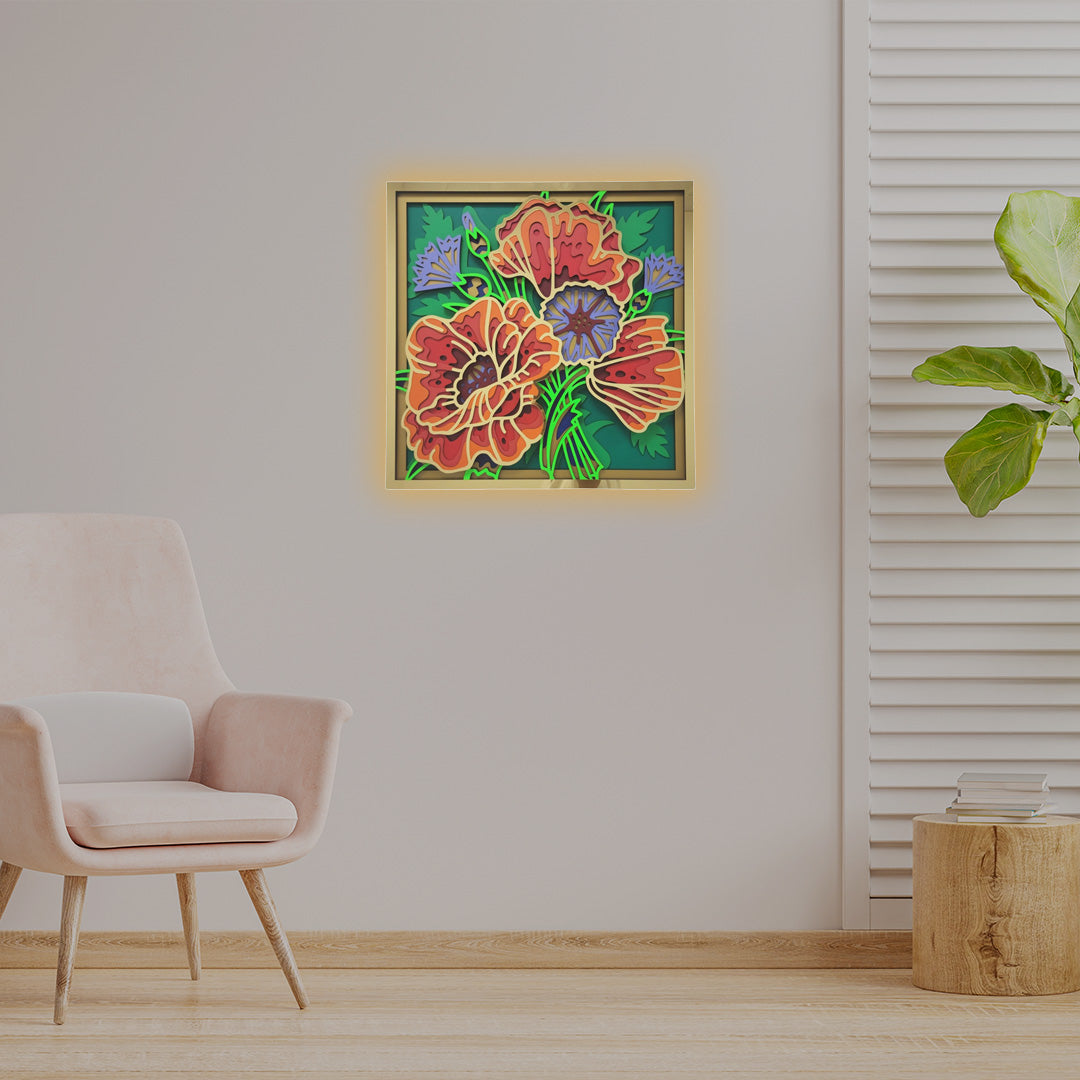 3D Cornflower And Poppies Mandala Art Wall Decor