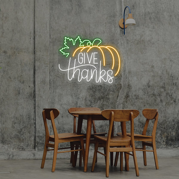 Give Thanks With Pumpkin - Multicolor Neon Sign