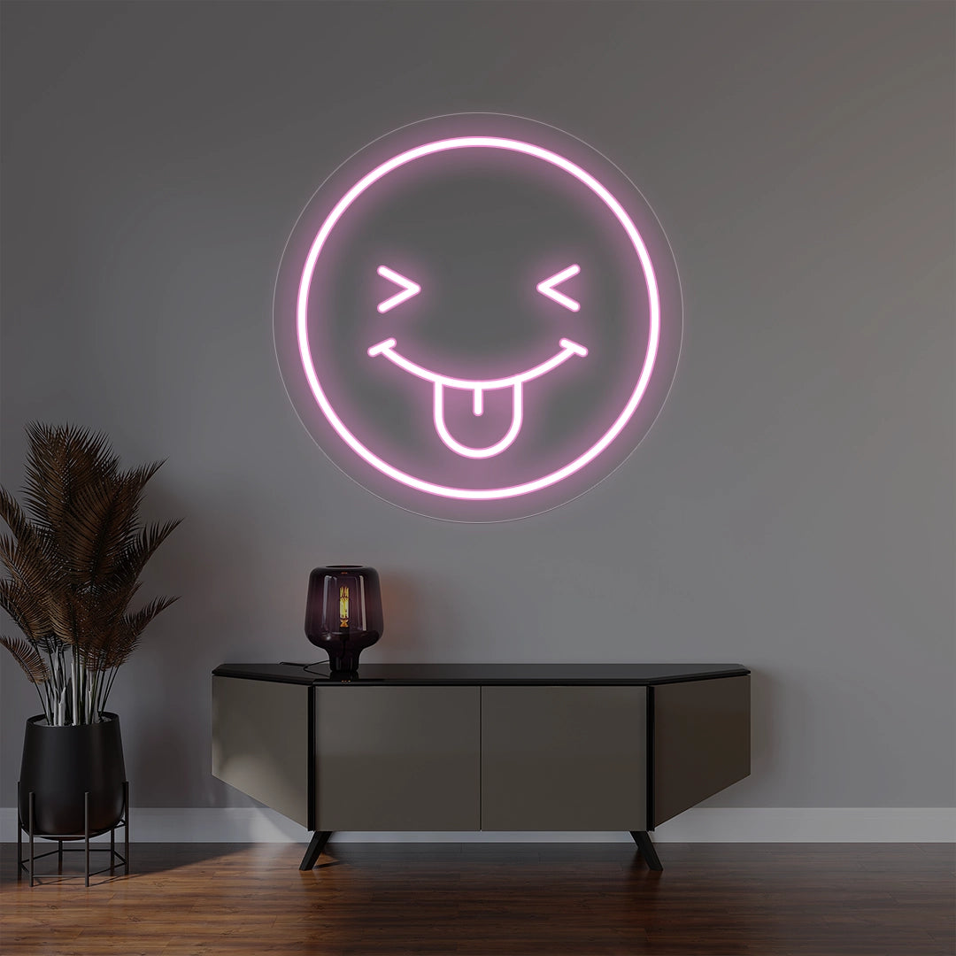 Squinting Face with Tongue Emoji Neon Sign