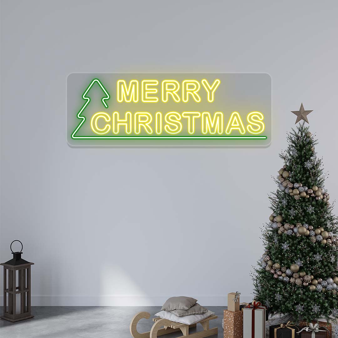Merry Christmas With Christmas Tree Neon Sign | CNUS024737 | Yellow