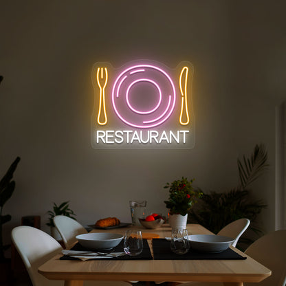 Cutlery & Dish Restaurant Neon Sign - Multicolor