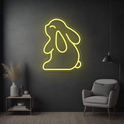 Cute Bunny Neon Sign | Yellow