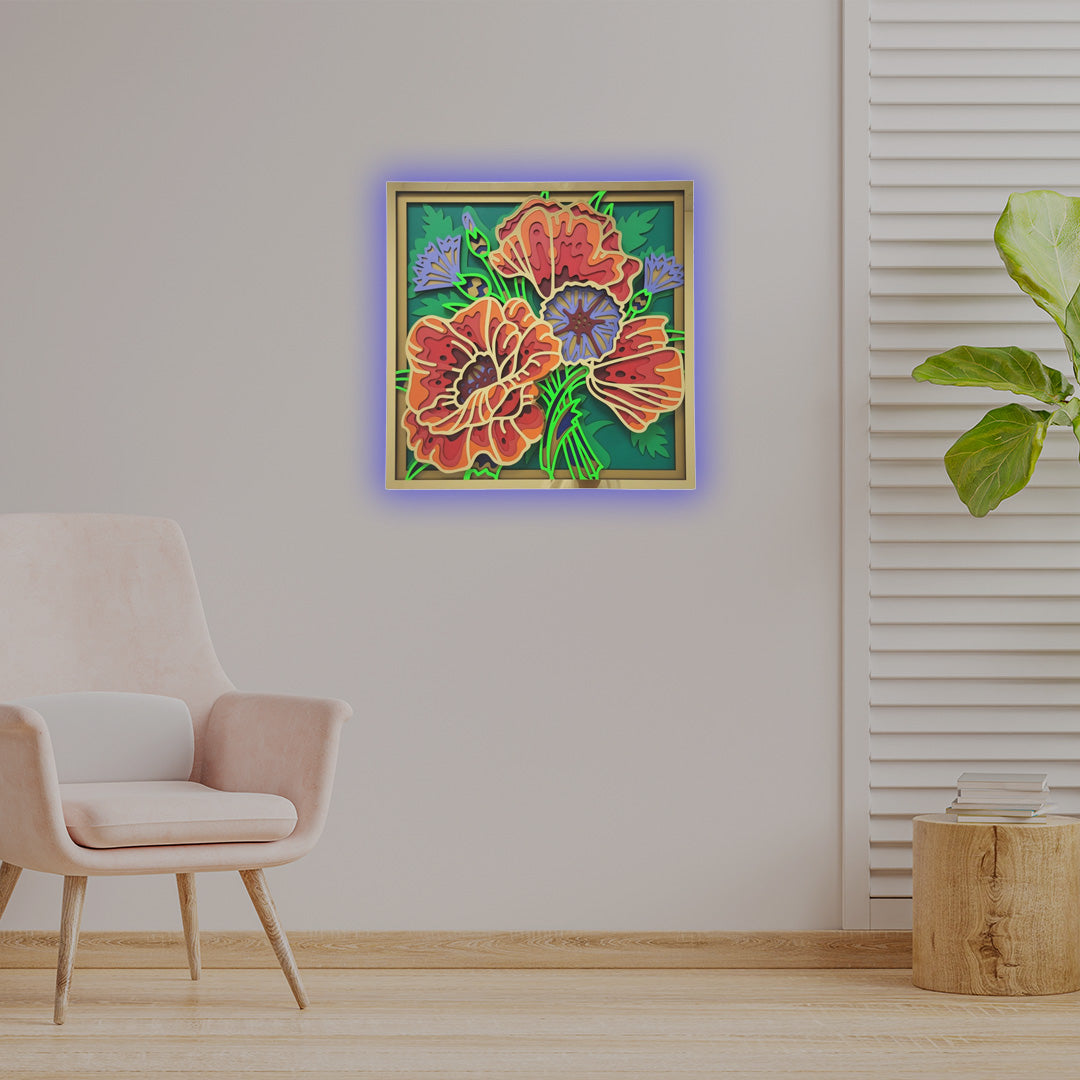 3D Cornflower And Poppies Mandala Art Wall Decor