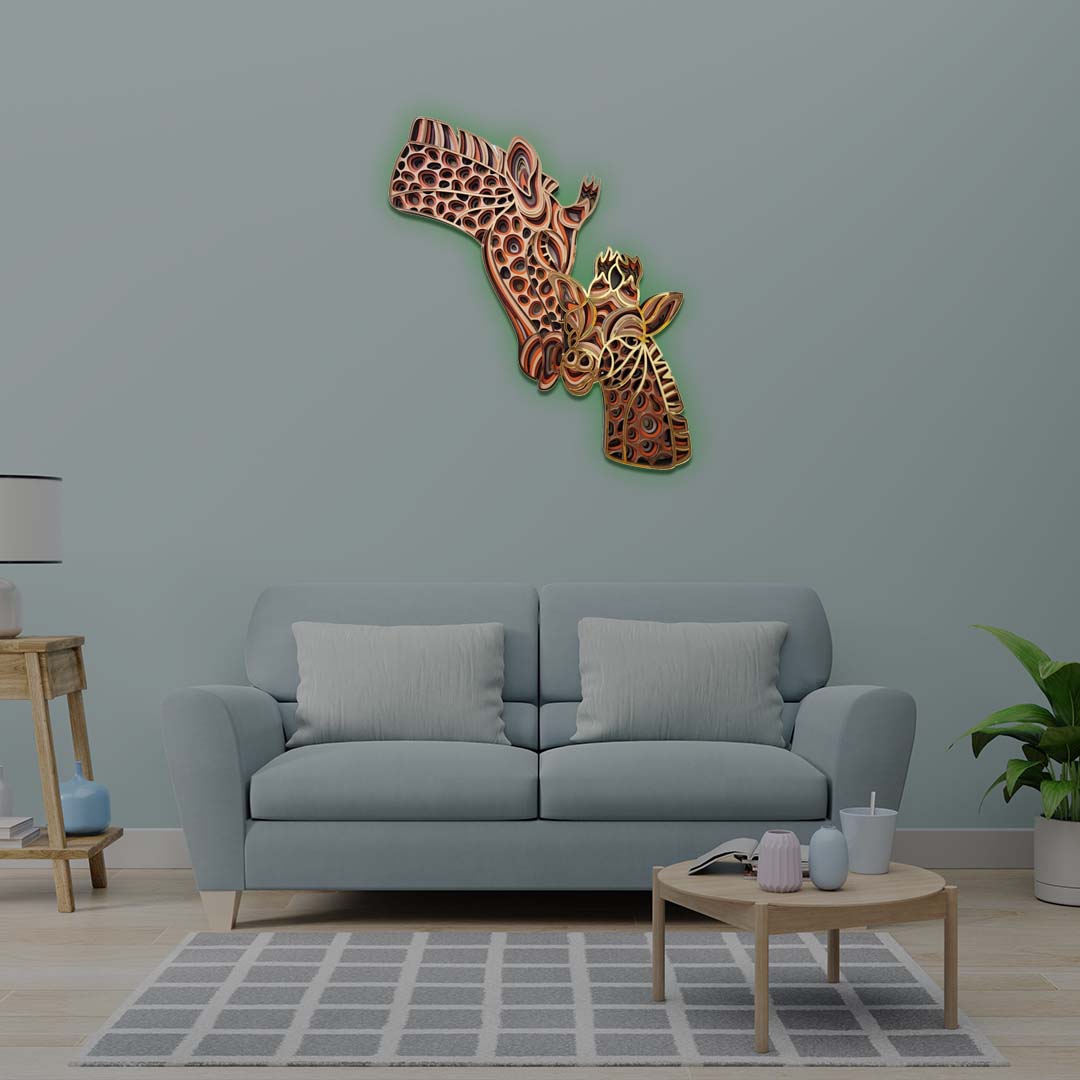 3D Giraffe Mom And Baby Mandala Art Wall Decor