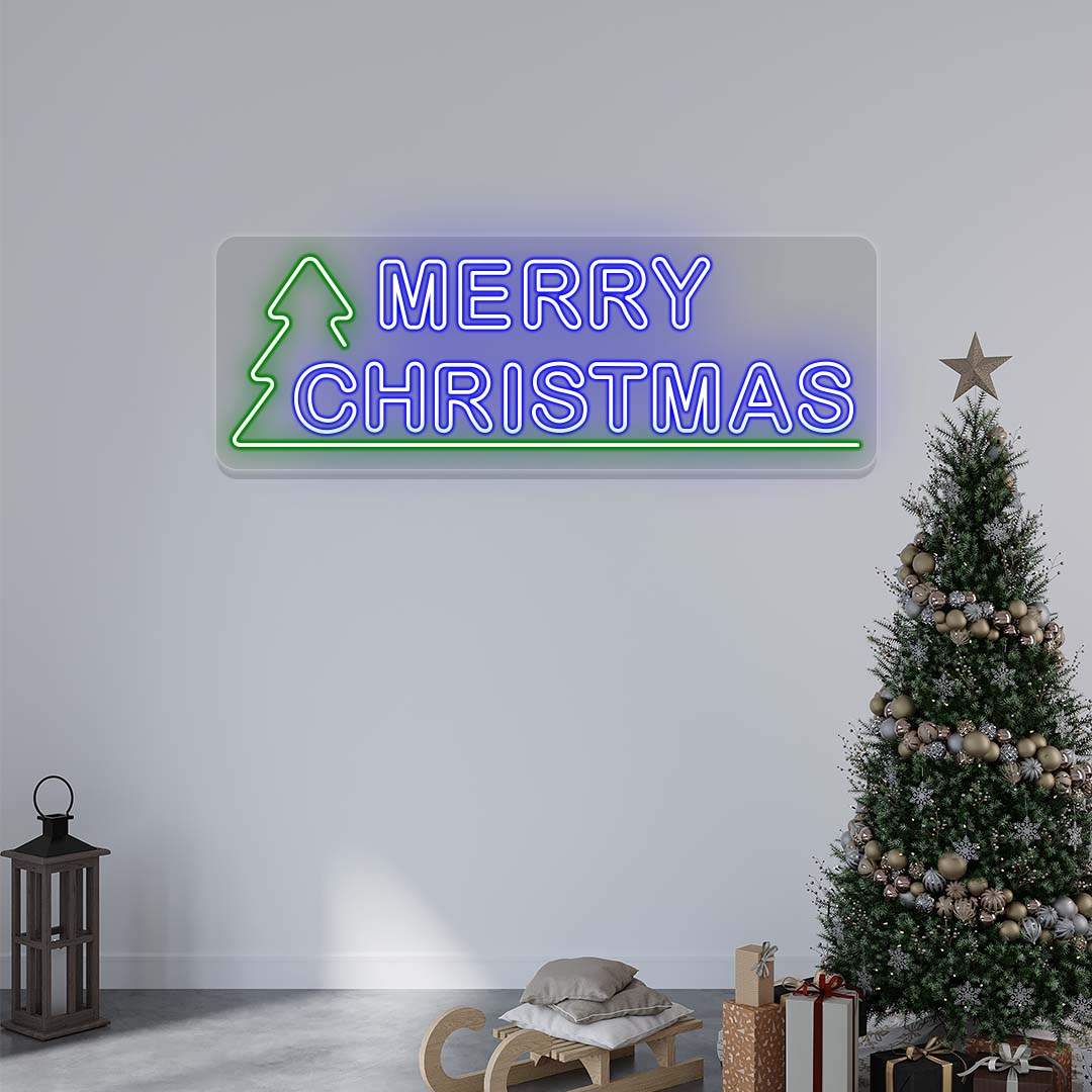 Merry Christmas With Christmas Tree Neon Sign | CNUS024737 | Blue
