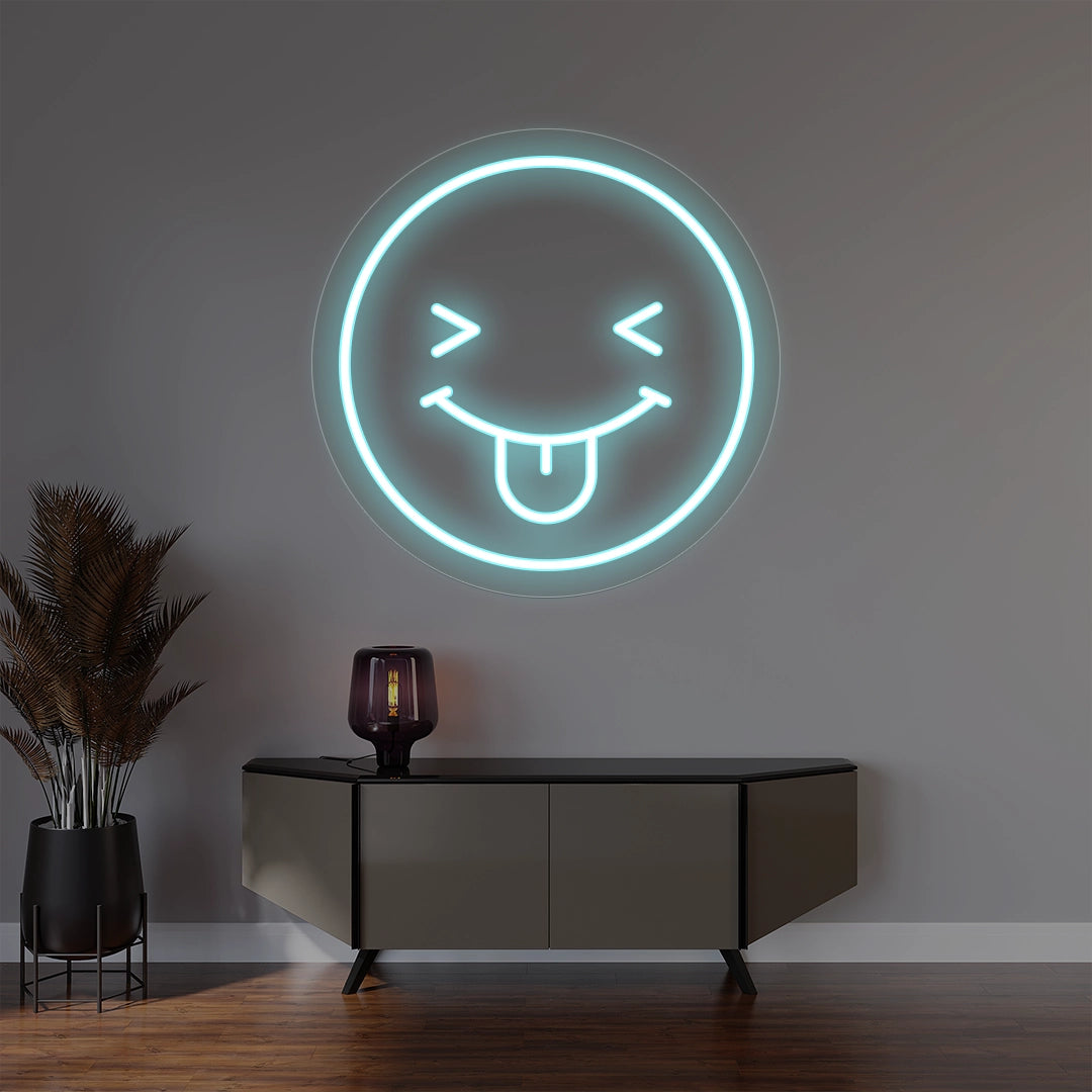 Squinting Face with Tongue Emoji Neon Sign