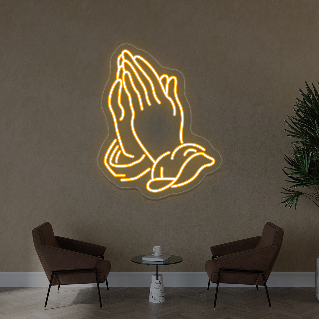 Folded Hands Praying Neon Sign