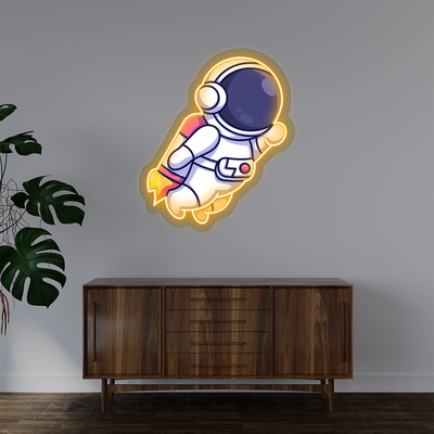 Astronaut With Jetpack Neon Artwork | Orange