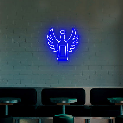 Whiskey Bottle With Wings Neon Sign