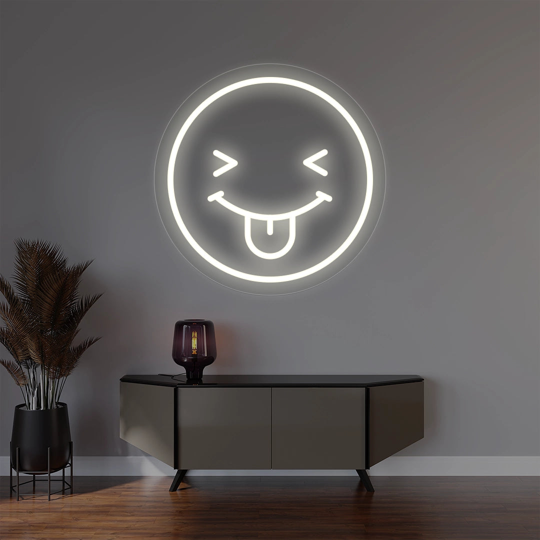 Squinting Face with Tongue Emoji Neon Sign
