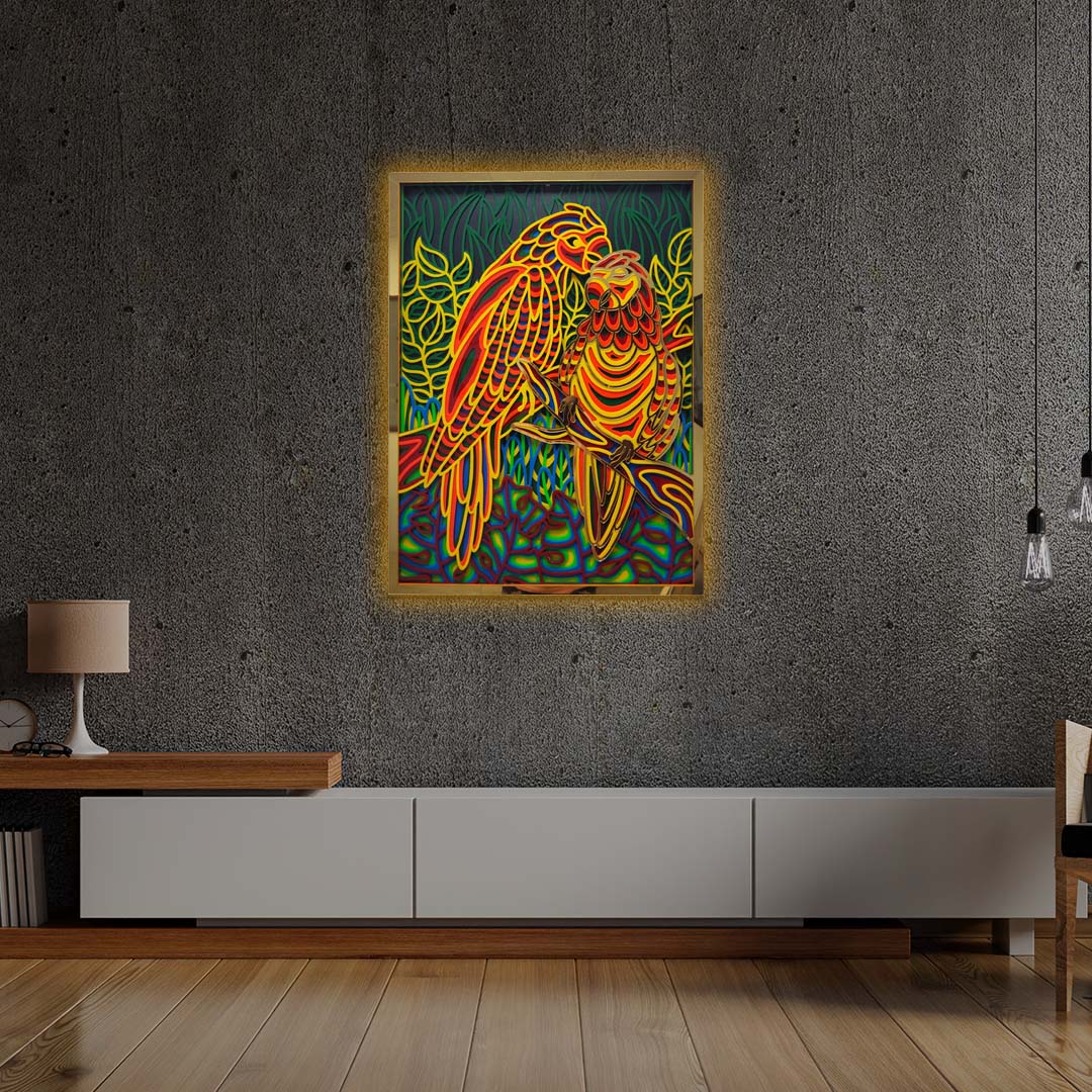 3D Love Parrots Mandala Art