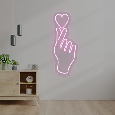 Heart On Fingers Love Neon Sign | Pink