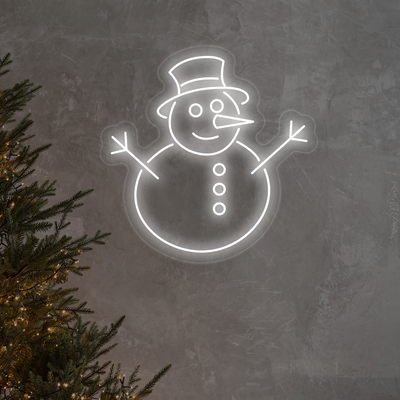 Snowman With Hat Neon Sign | White