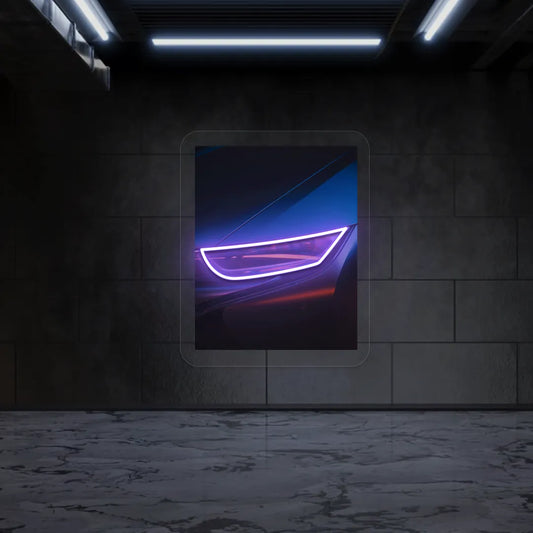 Sports Car Headlight Neon Artwork | Purple