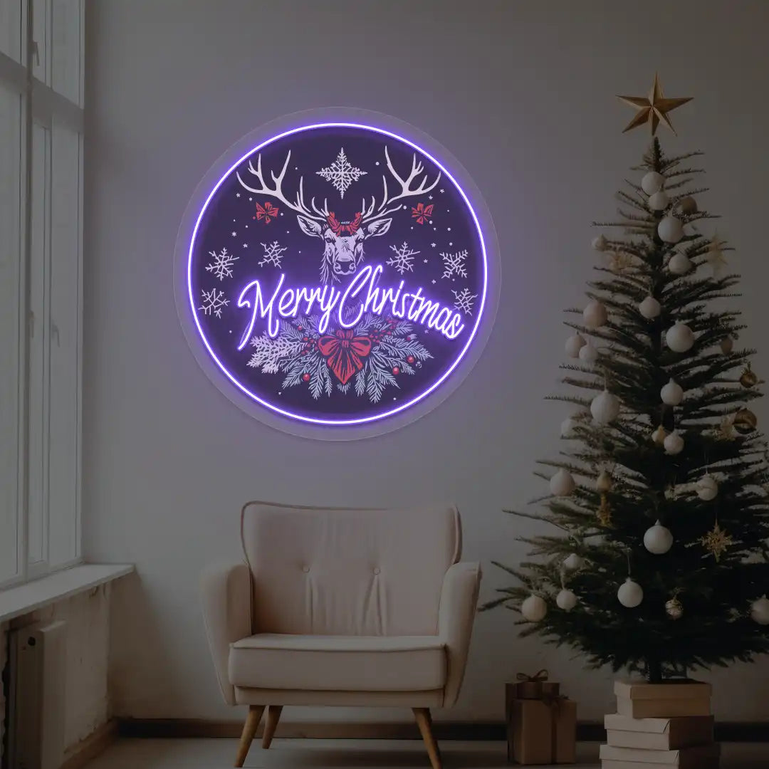Reindeer Glow Christmas Decor Neon Artwork | Purple