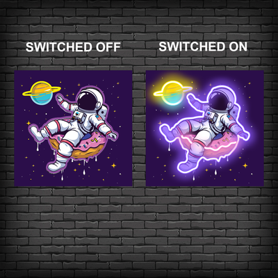 Astronaut On The Donut UV Print Neon Sign Sample