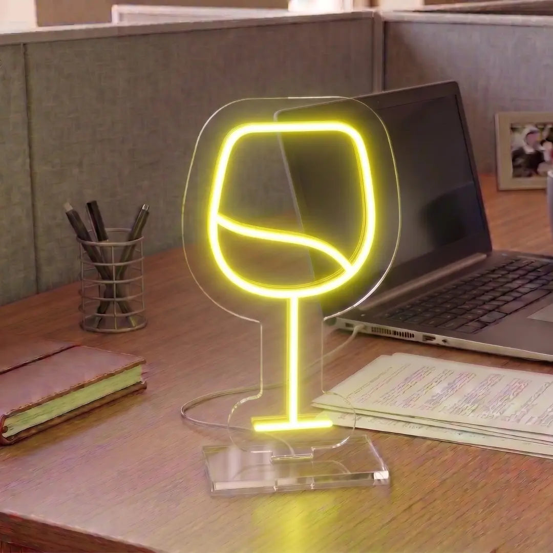 Velvety Wine Glass Mini Neon Sign in Yellow color