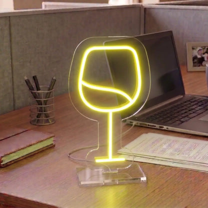 Velvety Wine Glass Mini Neon Sign in Yellow color