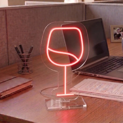 Velvety Wine Glass Mini Neon Sign in Red Color