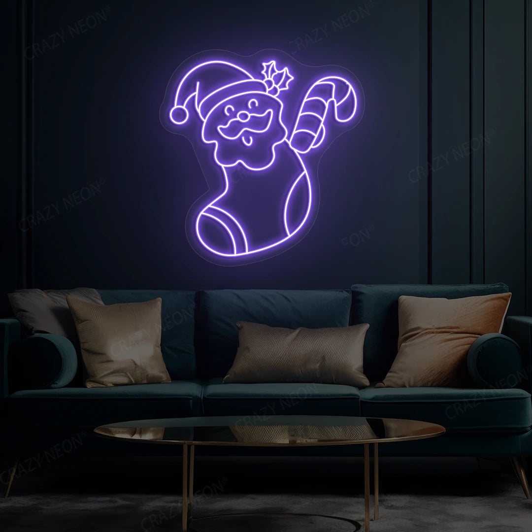 Santa Surprise Stocking Neon Sign | Purple