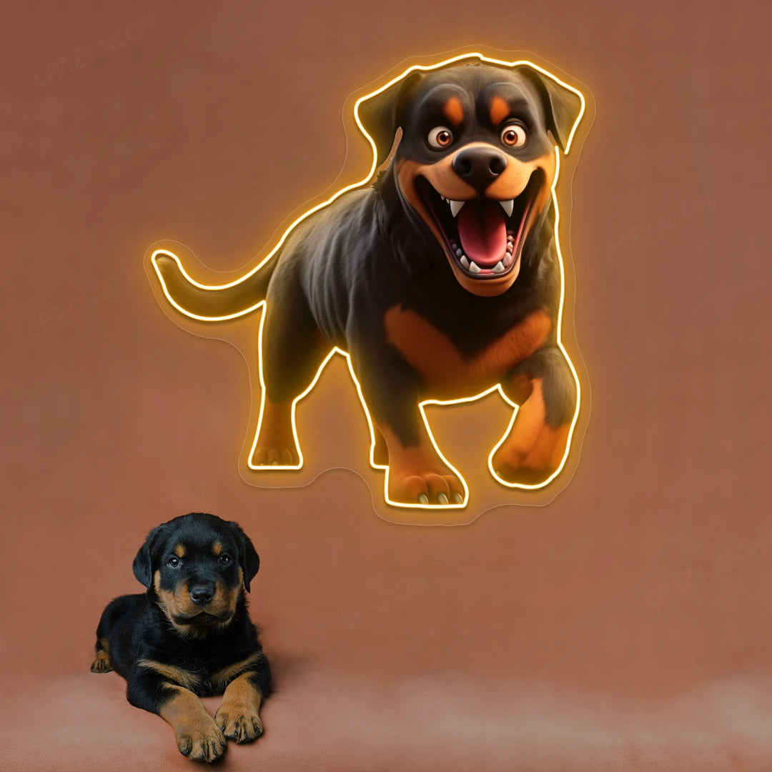Playful Puppy Rottweiler Neon Artwork
