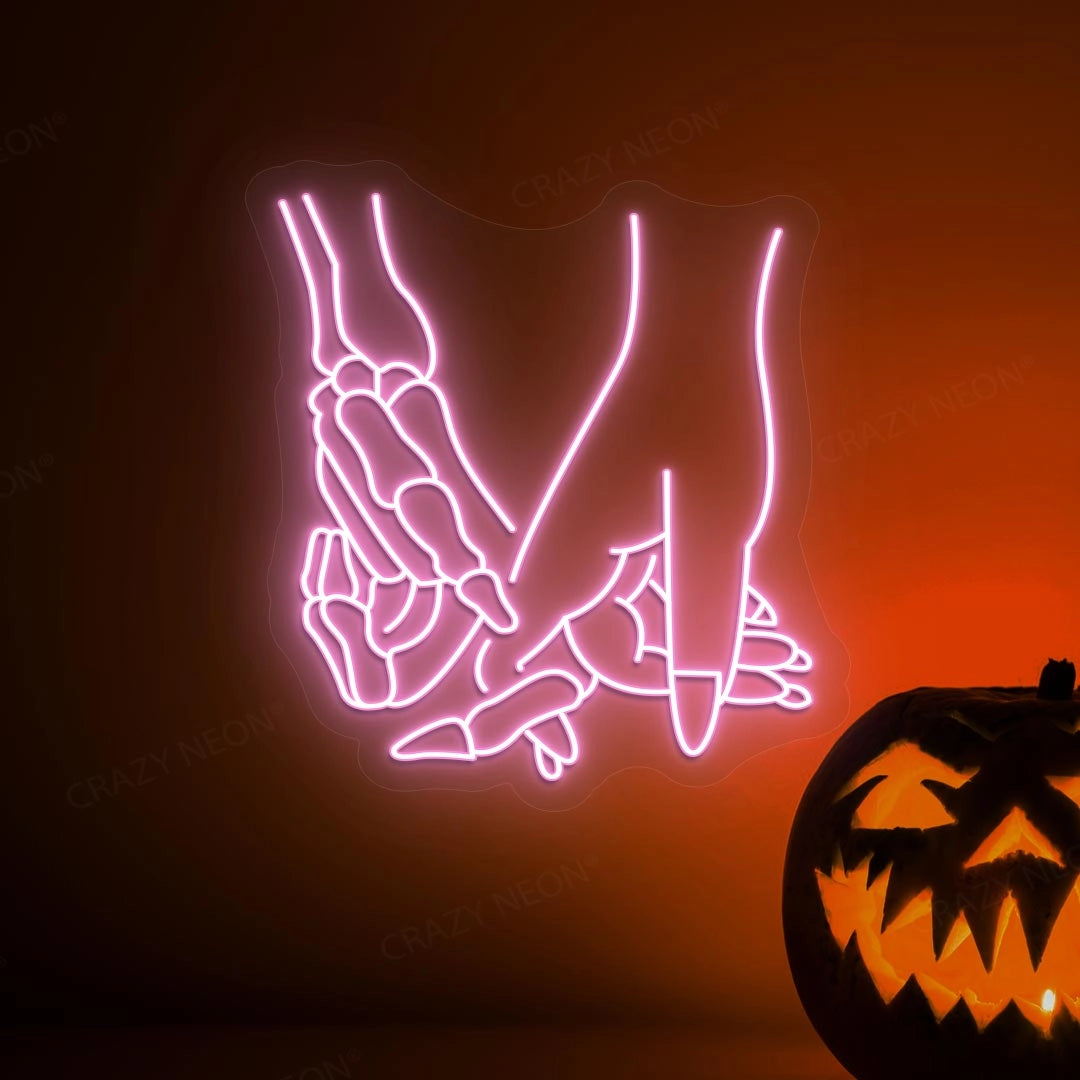 Skeleton & Human Hands Neon Light | Pink