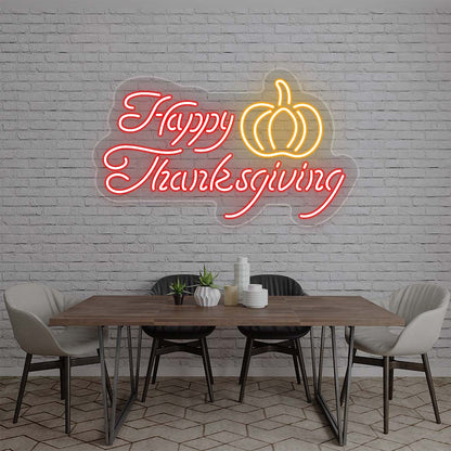 Happy Thanksgiving With Pumpkin Neon Sign | CNUS020848