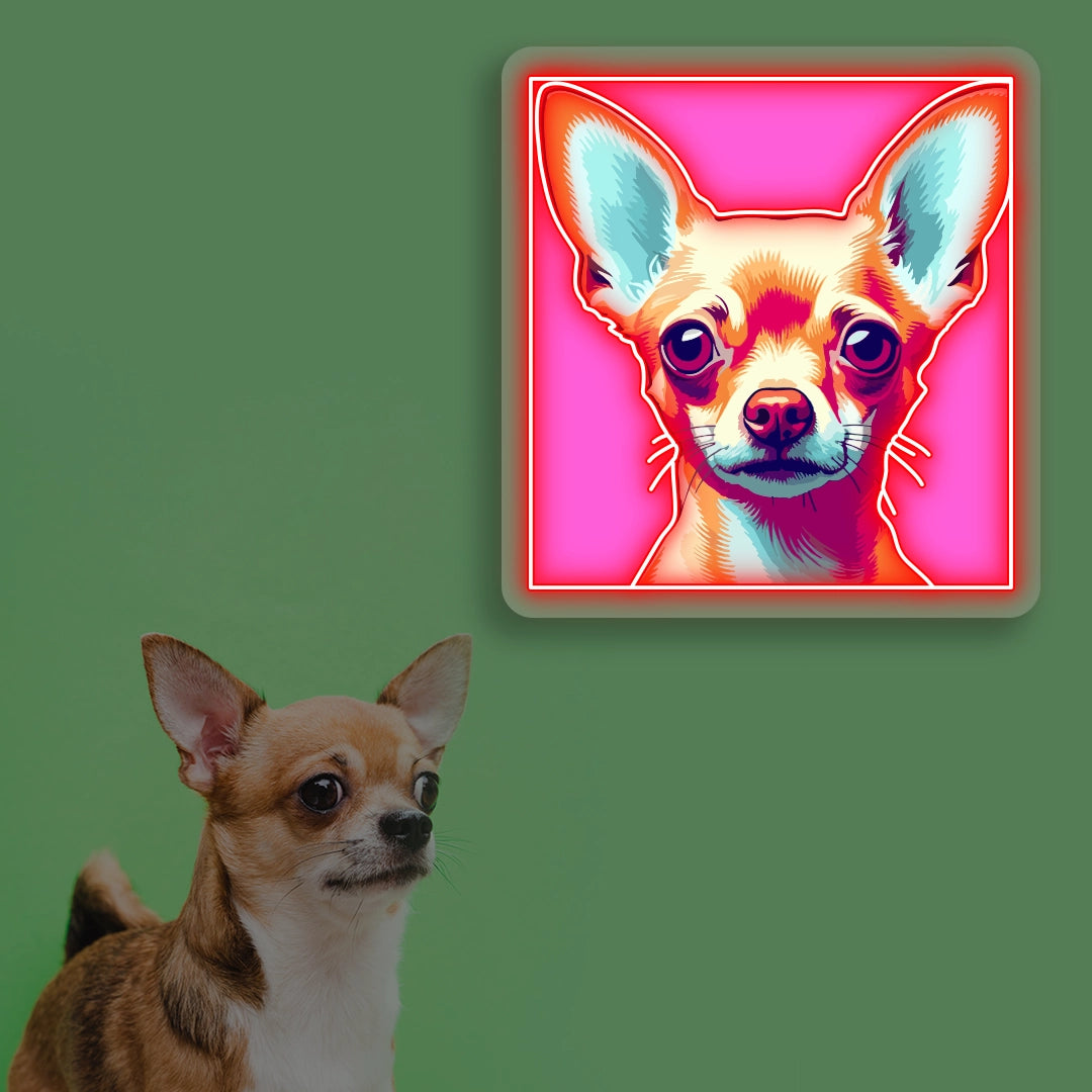 Pop Art Pink Chihuahua Neon Artwork in Red Color