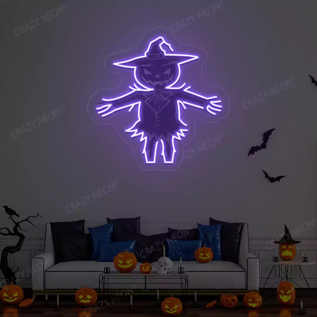 Haunted Scarecrow Neon Artwork | Purple