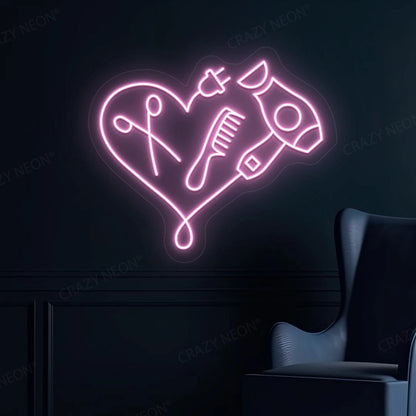 Hair Dryer Combs Clippers Heart Neon Sign| Pink