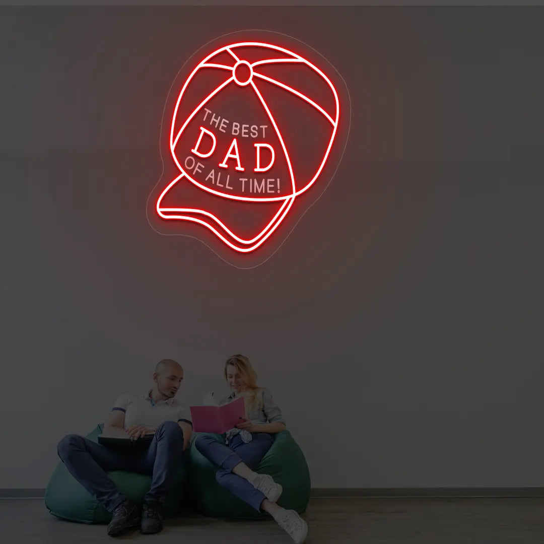 Cap Neon Sign with “The Best DAD of All Time” Text | Red