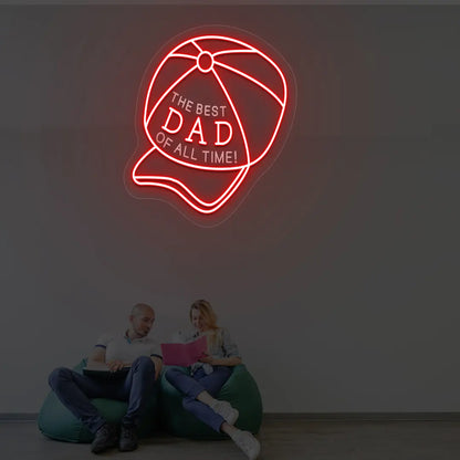 Cap Neon Sign with “The Best DAD of All Time” Text | Red