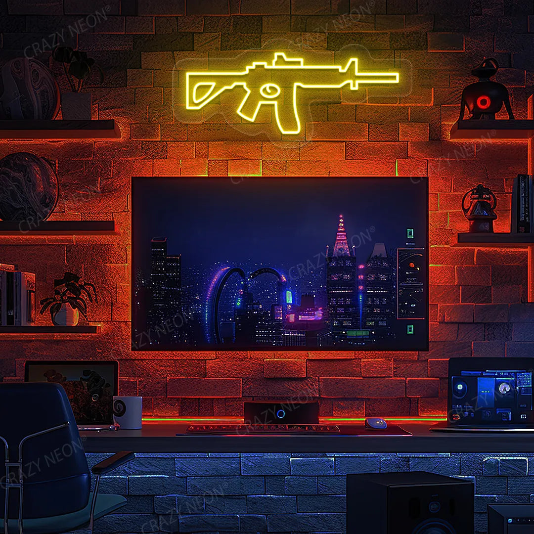 M416 Gaming Gun Neon Sign in Yellow color