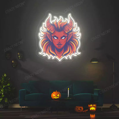 Fiery Demon Mane Neon Artwork | White