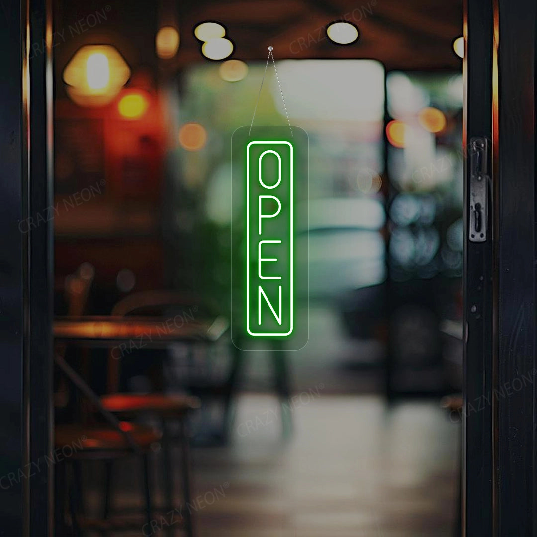 Vertical Open Neon Sign | Green