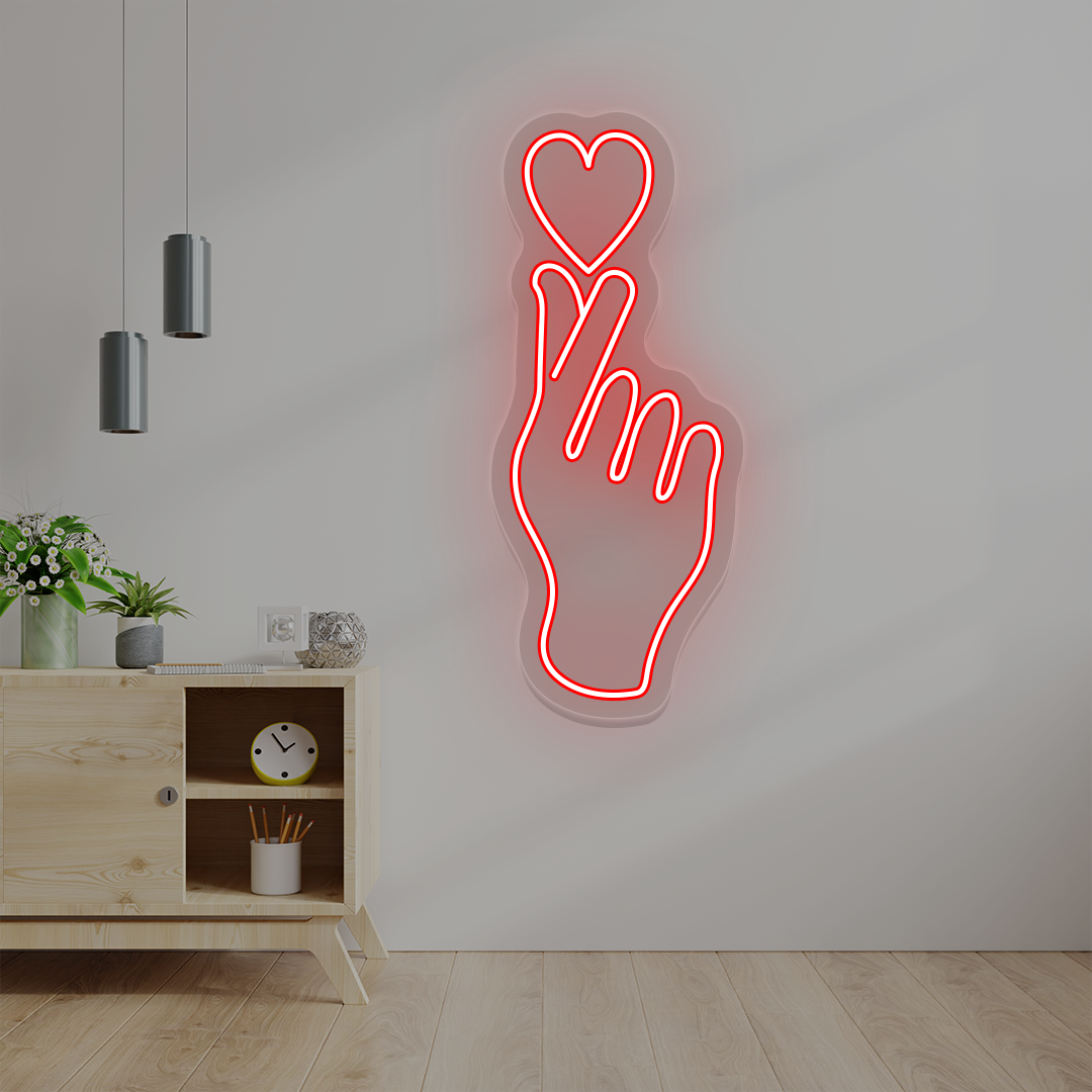 Heart On Fingers Love Neon Sign